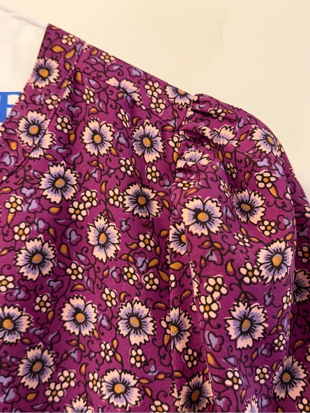 J. Crew Purple Floral Button-Front Puff Sleeve Top
